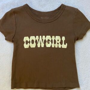 Brandy Melville John Galt brown short sleeve cropped cotton T shirt one size